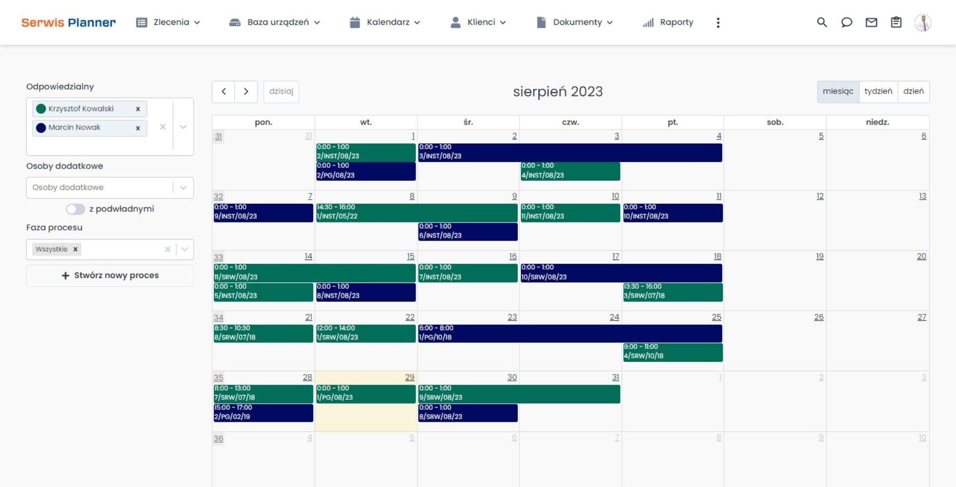 Kalendarz zleceń w Serwis Planner