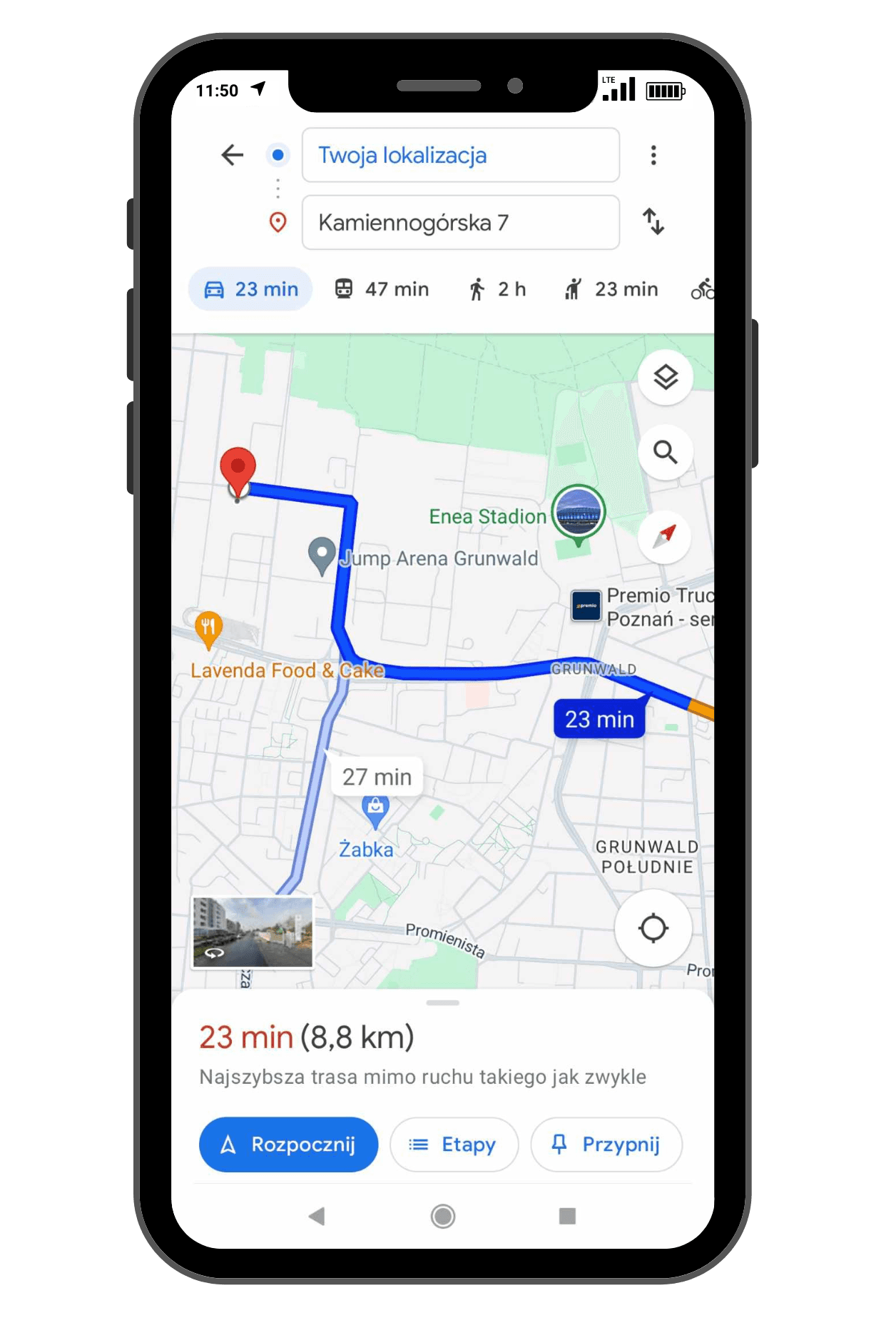 Mapa dojazdu dla serwisant mobilnego
