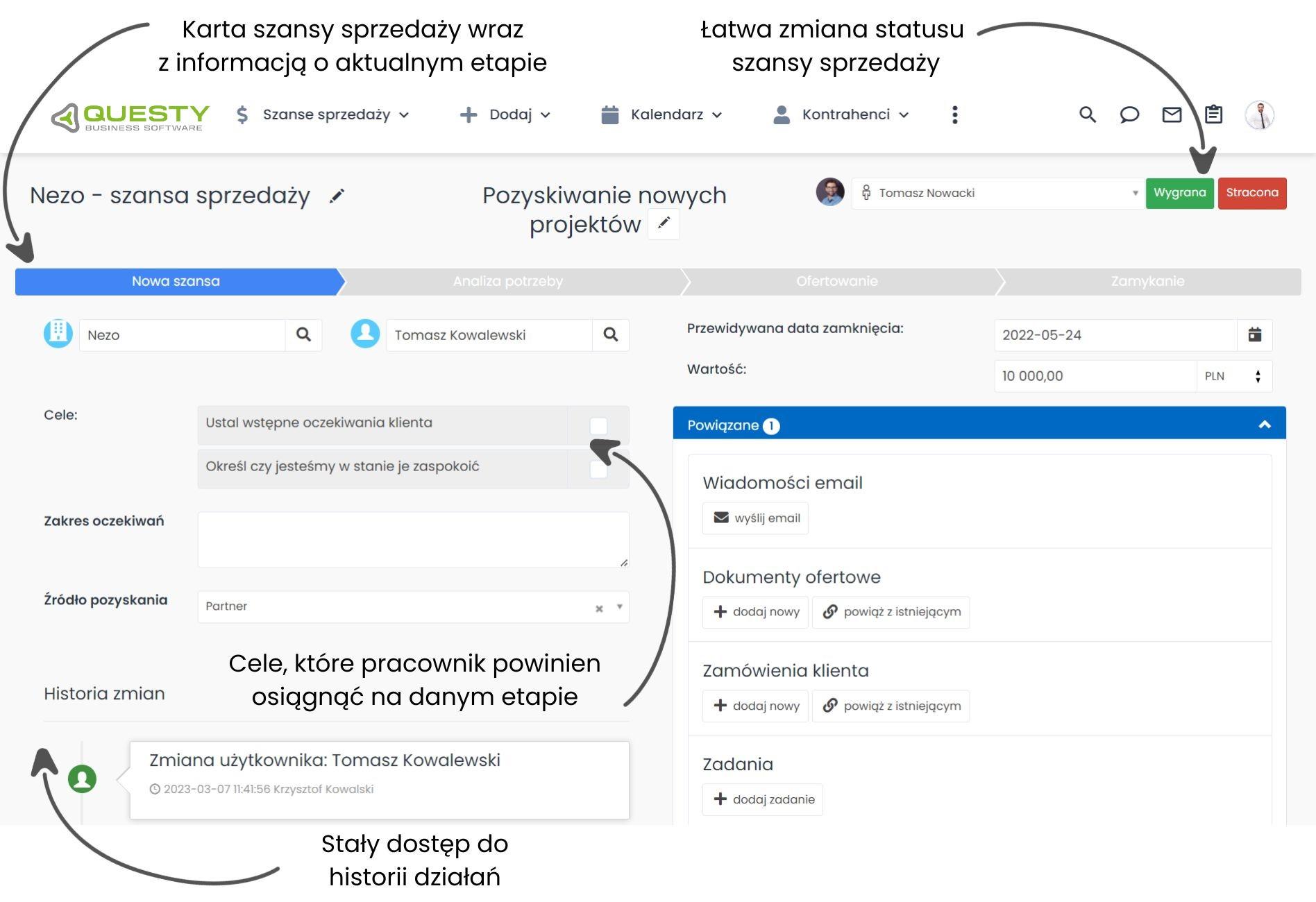 Karta szansy sprzedaży w systemie dla firmy informatycznej