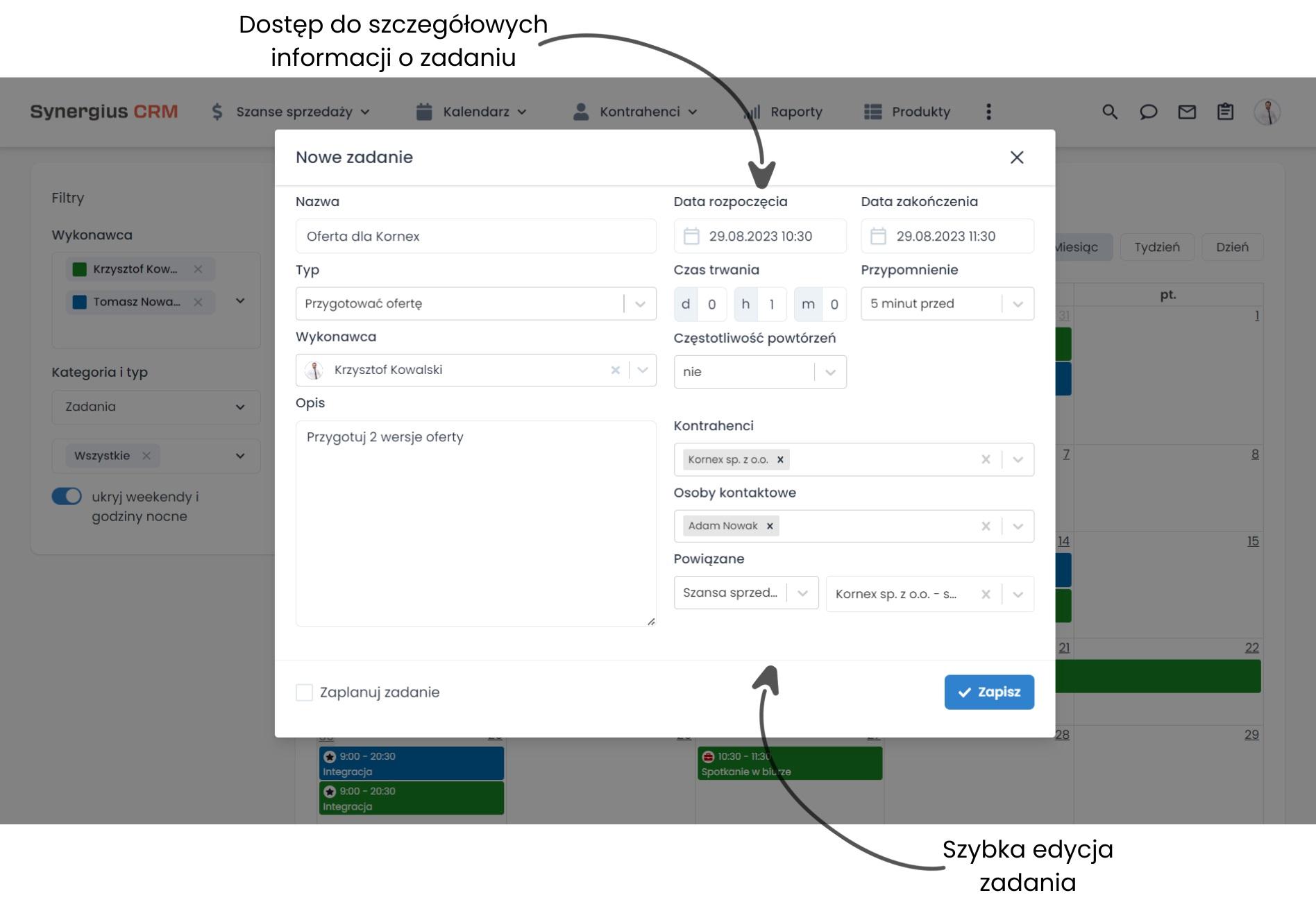 Tworzenie zadań - integracja programu serwisowego z systemem CRM.