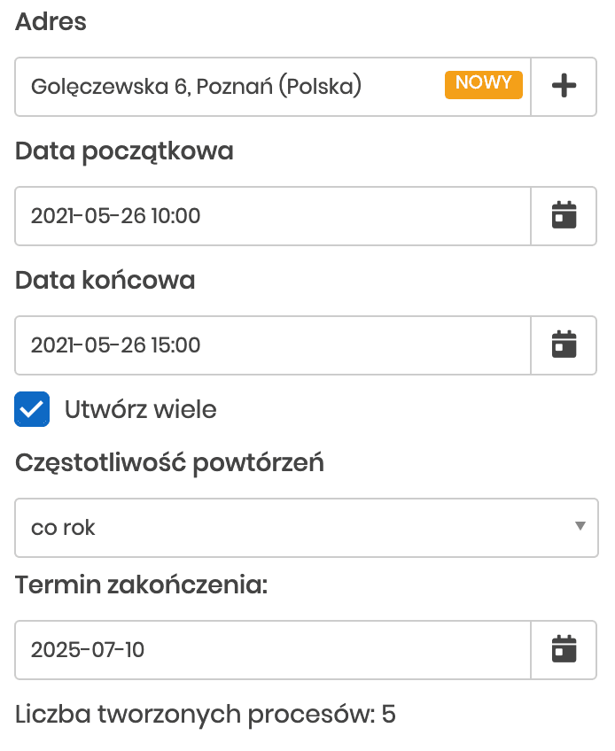 Dodawanie zleceń cyklicznych w Serwis Planner