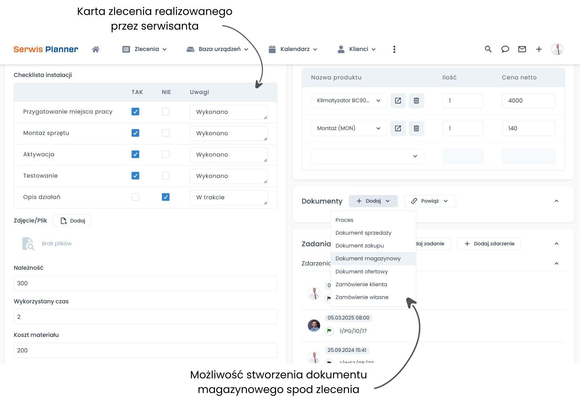 Dokumenty magazynowe w Serwis Planner