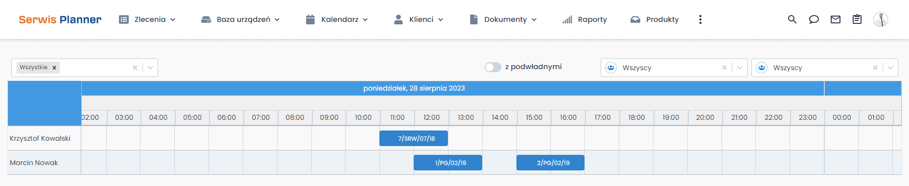 Harmonogram zleceń - Serwis Planner