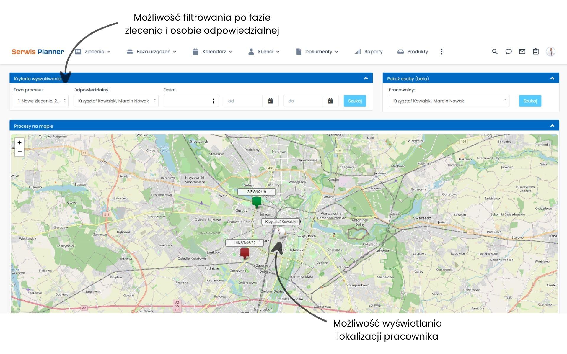 Obsługa zleceń - mapa