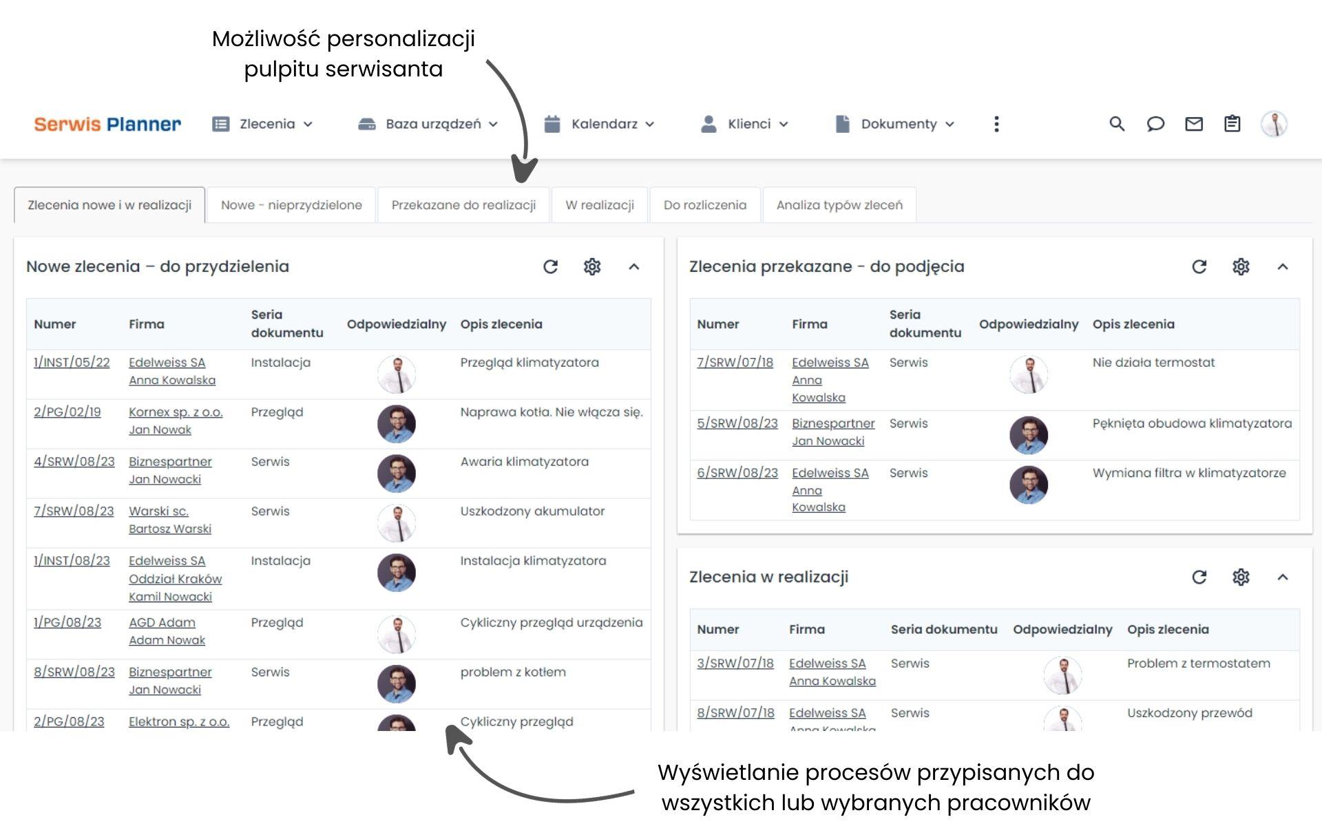 Personalizacja pulpitu serwisanta - wyświetlanie procesów