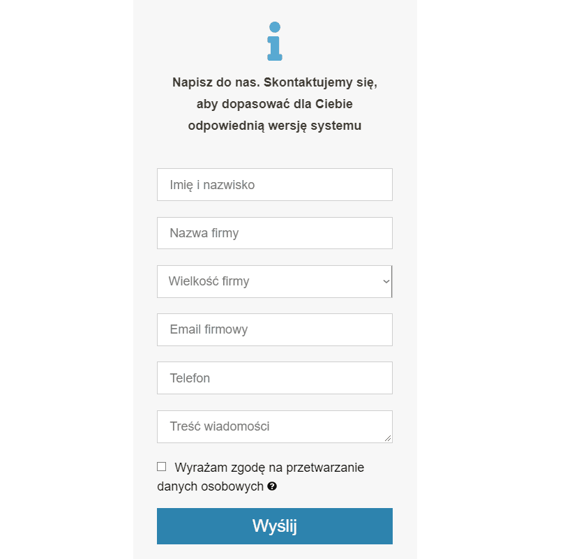 Przykładowy formularz zintegrowany z API w systemie Serwis Planner