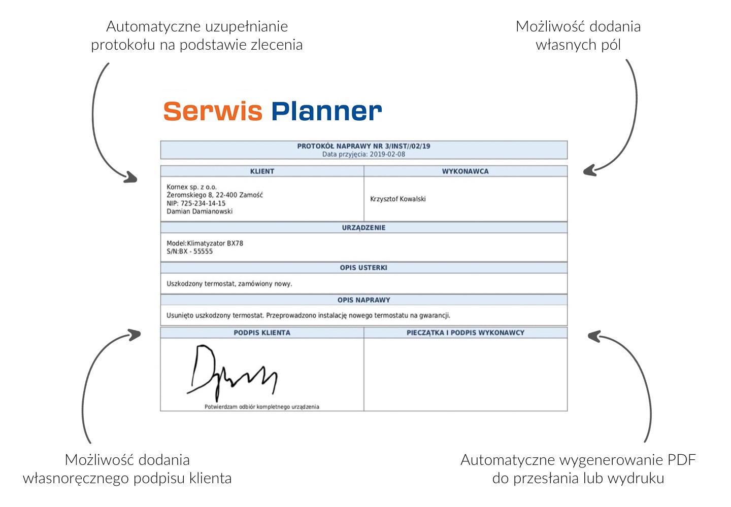 Przykładowy protokół naprawy - Serwis Planner