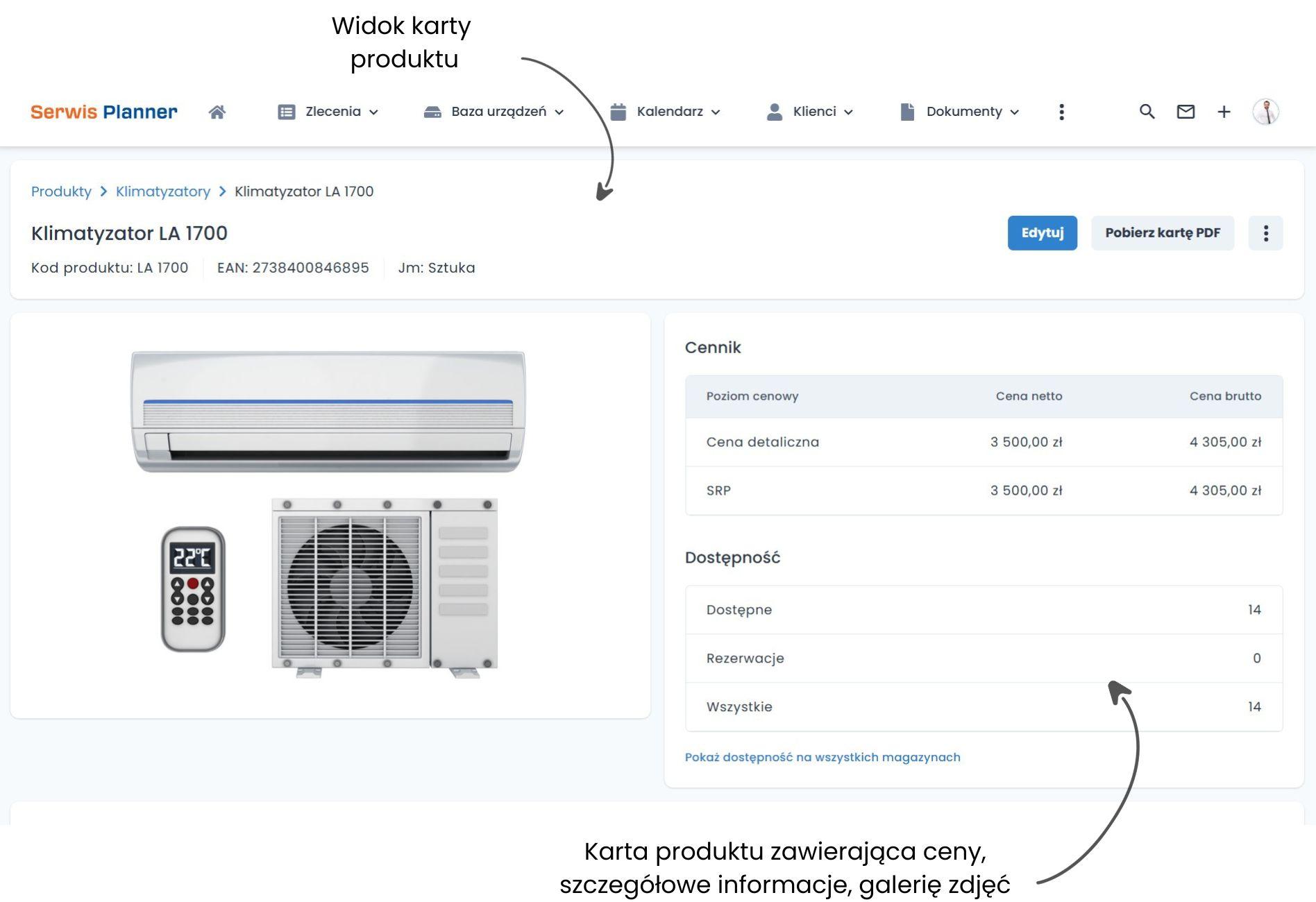 Produkt w programie do serwisu