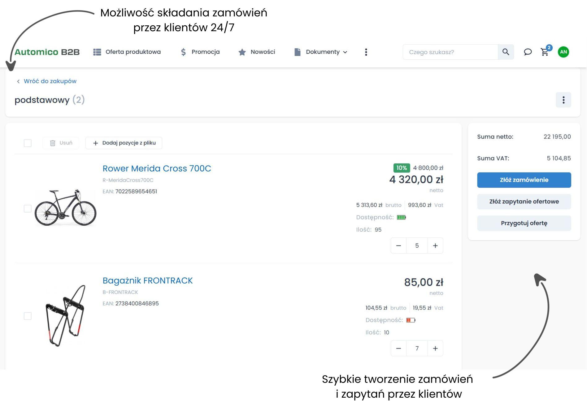 Koszyk klienta - integracja programu serwisowego z platformą hurtową.