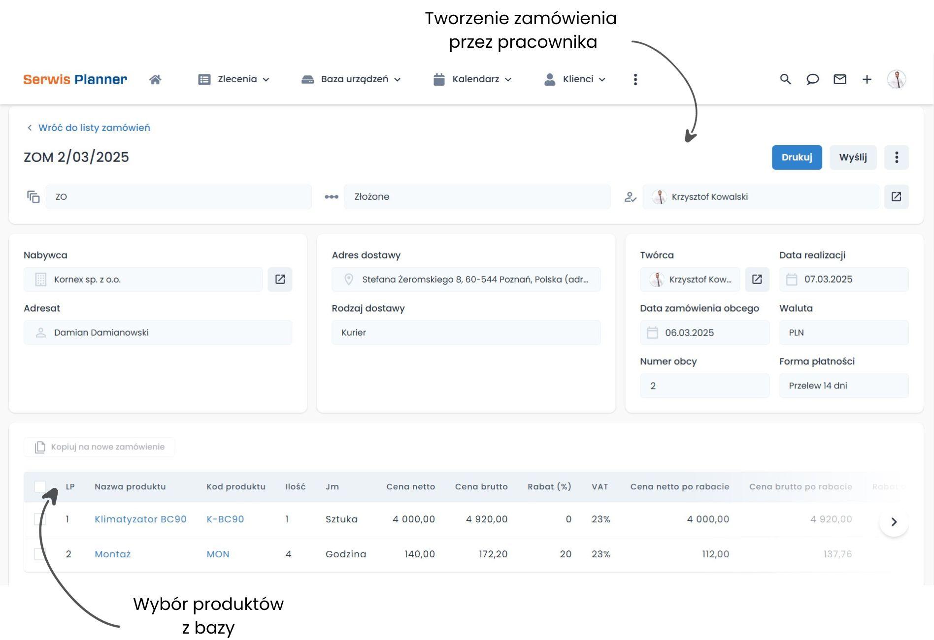 Zamówienia pracowników - tworzenie zamówienia