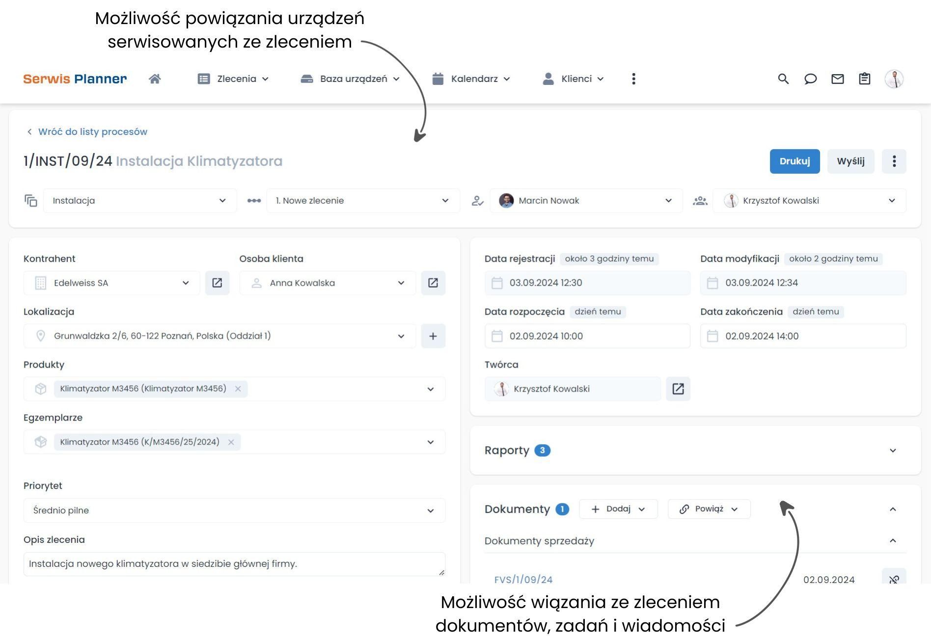 Karta zlecenia serwisowego w programie do serwisu