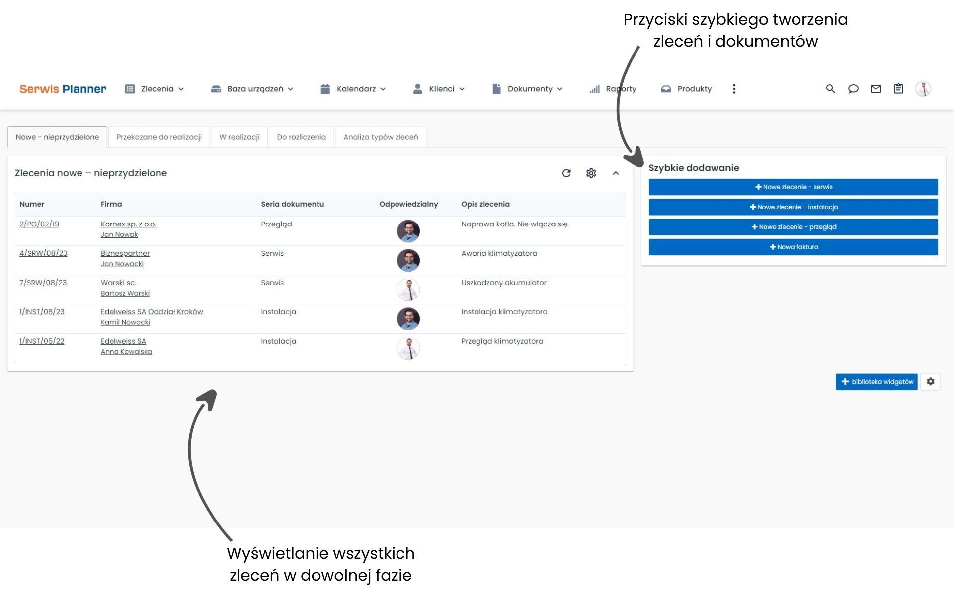 Zarządzanie zleceniami w Serwis Planner