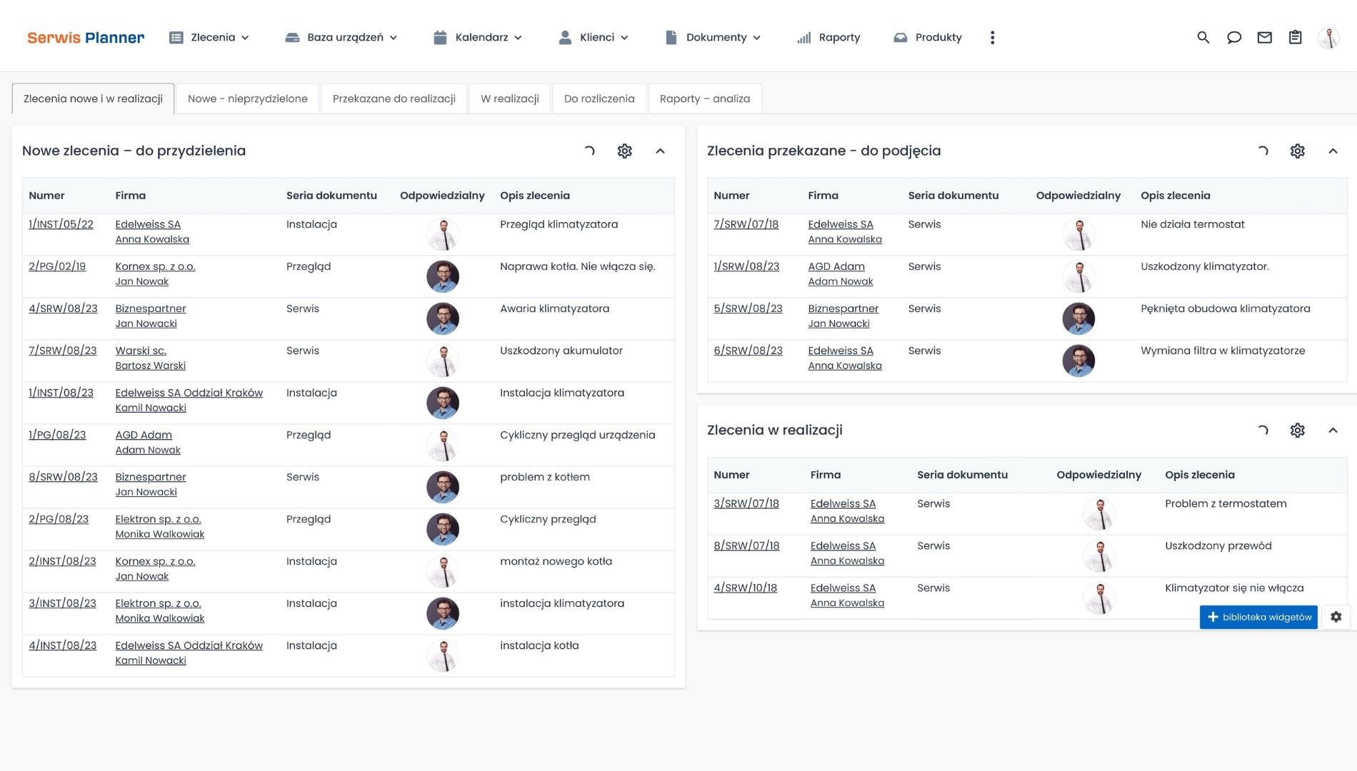 Obsługa zleceń w systemie do serwisu