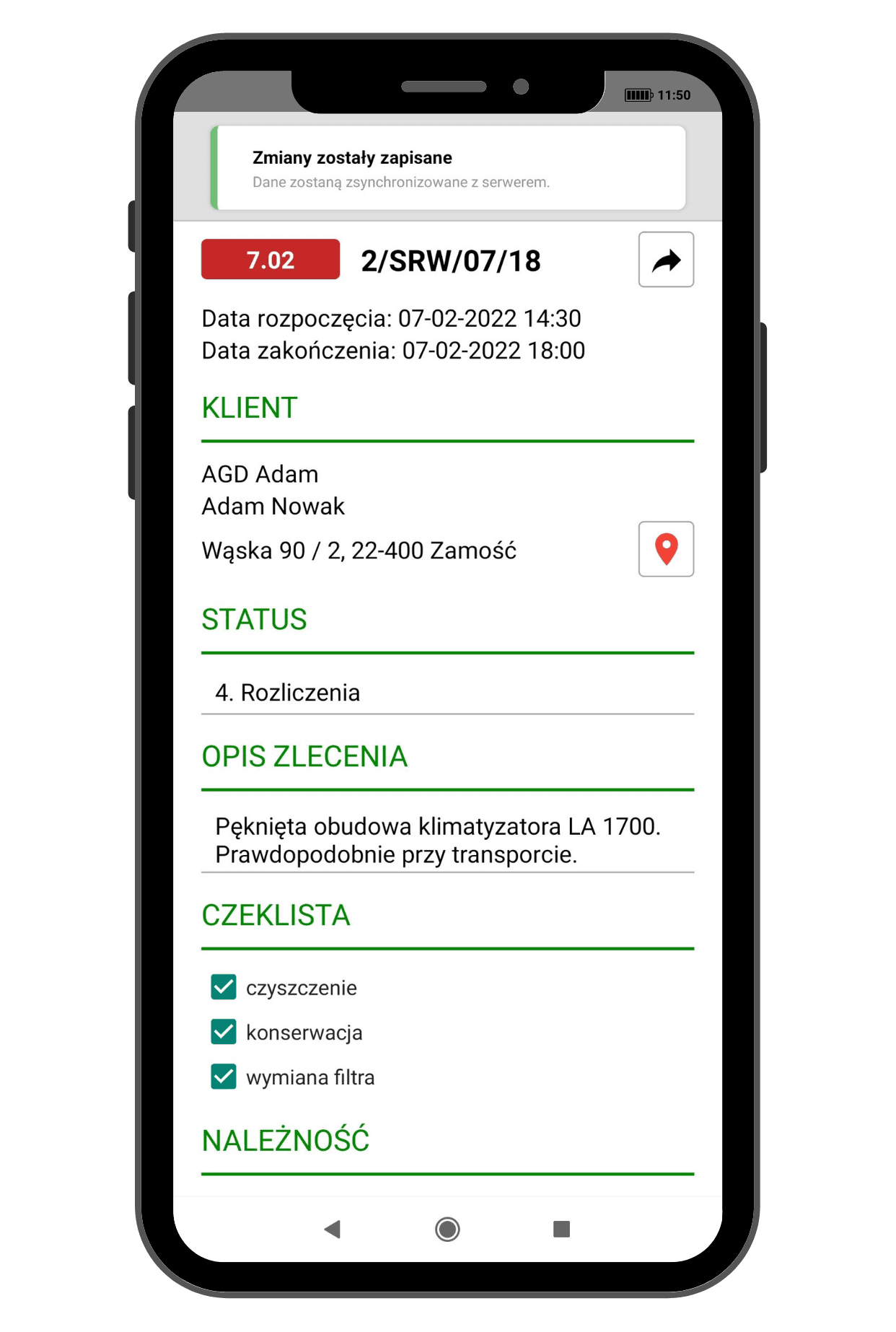 Czeklista - aplikacja Serwis Planner